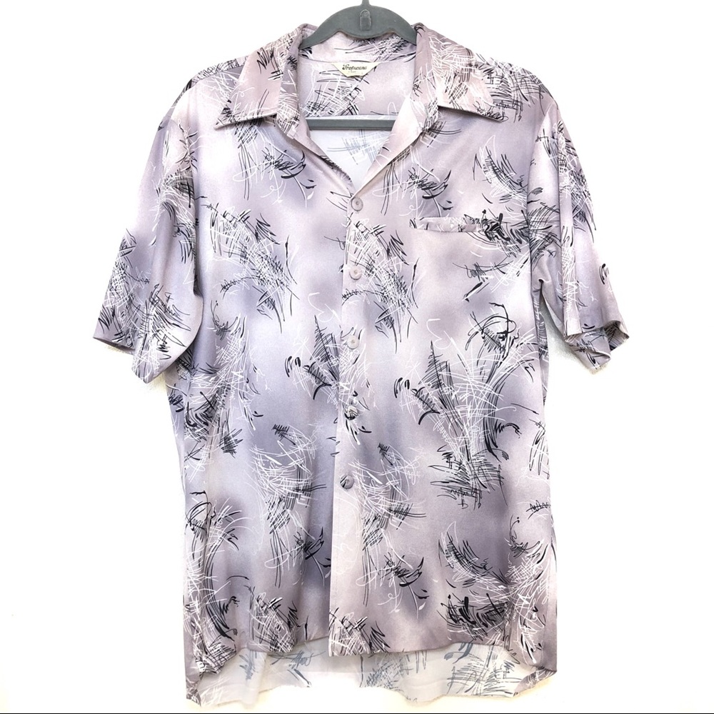 Tropicana Vintage Aloha Shirt Casual Button Down Hawaiian Gray Size Medium